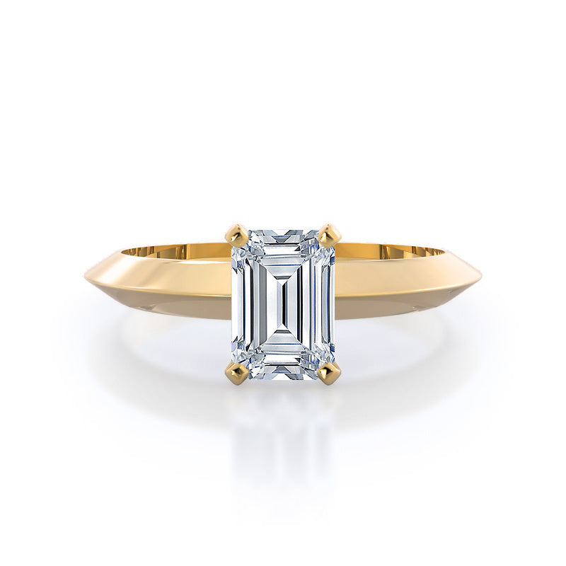 Knife Edge Solitaire Diamond Engagement Ring with Emerald Cut Diamond in 14KT Yellow Gold view 1
