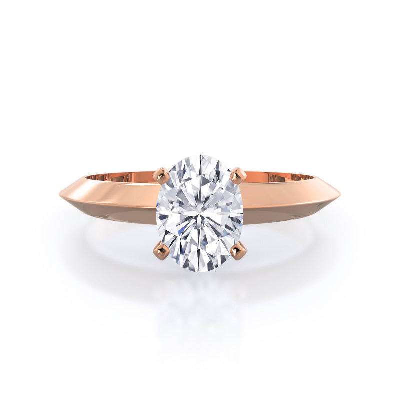 Knife Edge Solitaire Diamond Engagement Ring with Oval Cut Diamond in 14KT Rose Gold view 1
