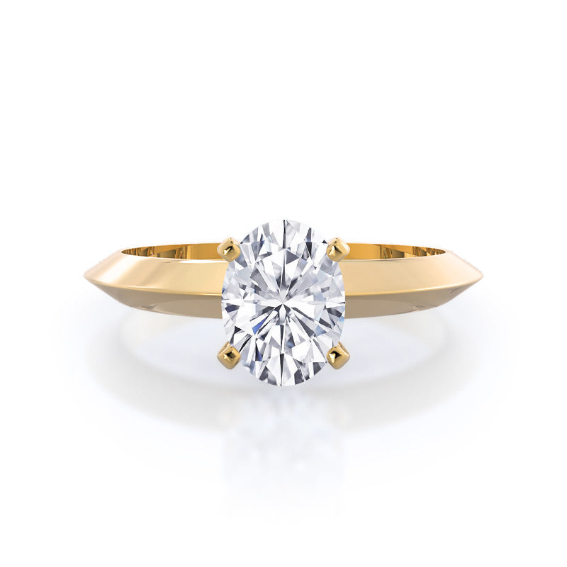 Knife Edge Solitaire Diamond Engagement Ring with Oval Cut Diamond in 14KT Yellow Gold view 1
