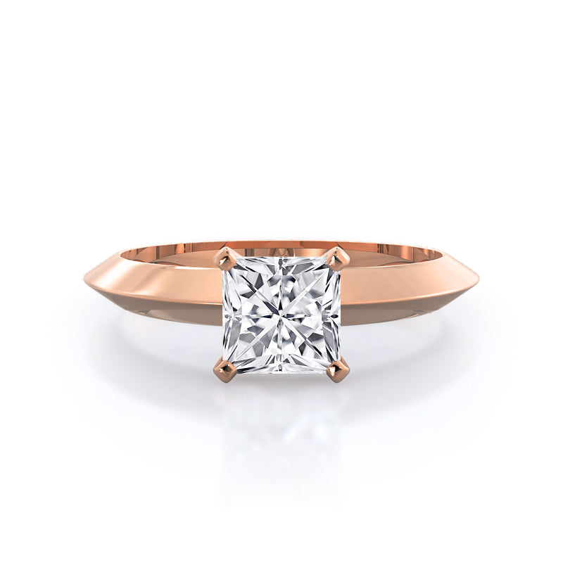 Knife Edge Solitaire Diamond Engagement Ring with Princess Cut Diamond in 14KT Rose Gold view 1
