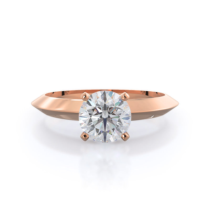 Knife Edge Solitaire Diamond Engagement Ring with Round Cut Diamond in 14KT Rose Gold view 1
