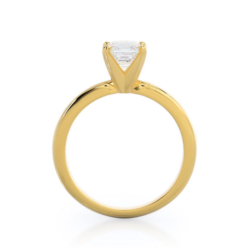 Asscher Cut Classic Four Prong Solitaire Diamond Engagement Ring with Lab Grown Diamond in 14KT Yellow Gold view 2

