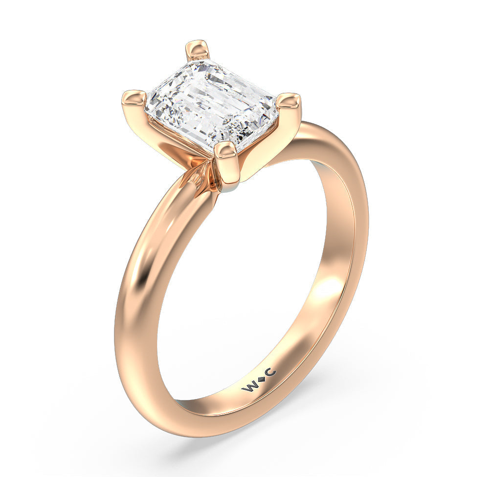 Emerald Cut Classic Four Prong Solitaire Diamond Engagement Ring with Lab Grown Diamond in 14KT Rose Gold view 3
