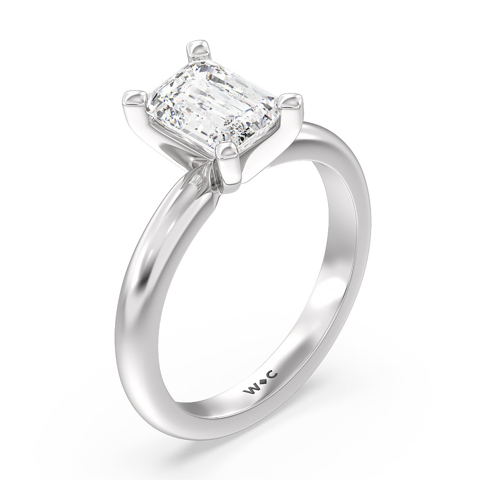 Emerald Cut Classic Four Prong Solitaire Diamond Engagement Ring with Lab Grown Diamond in 14KT Platinum view 3

