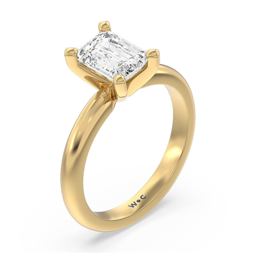 Emerald Cut Classic Four Prong Solitaire Diamond Engagement Ring with Lab Grown Diamond in 14KT Yellow Gold view 3

