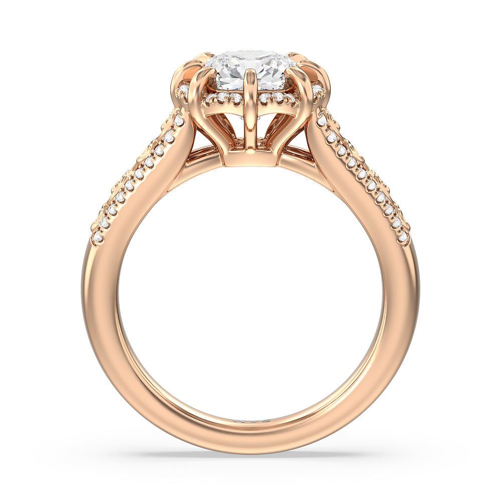 Vintage Filigree Floral Halo Engagement Ring with Cushion Cut Diamond in 14KT Rose Gold view 2
