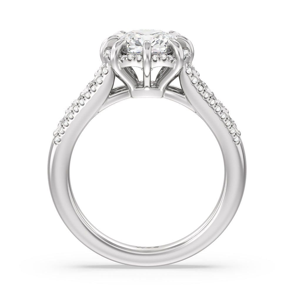Vintage Filigree Floral Halo Engagement Ring with Cushion Cut Diamond in 14KT Platinum view 2

