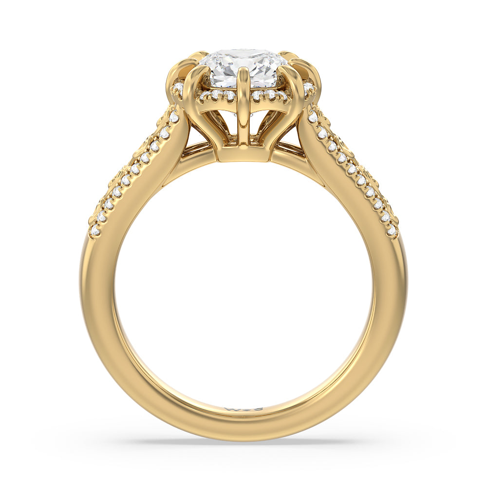 Vintage Filigree Floral Halo Engagement Ring with Cushion Cut Diamond in 14KT Yellow Gold view 2
