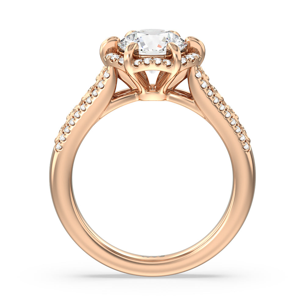 Vintage Filigree Floral Halo Engagement Ring with Round Cut Diamond in 14KT Rose Gold view 2
