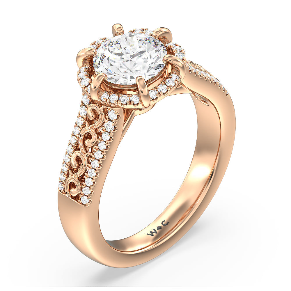 Vintage Filigree Floral Halo Engagement Ring with Round Cut Diamond in 14KT Rose Gold view 3
