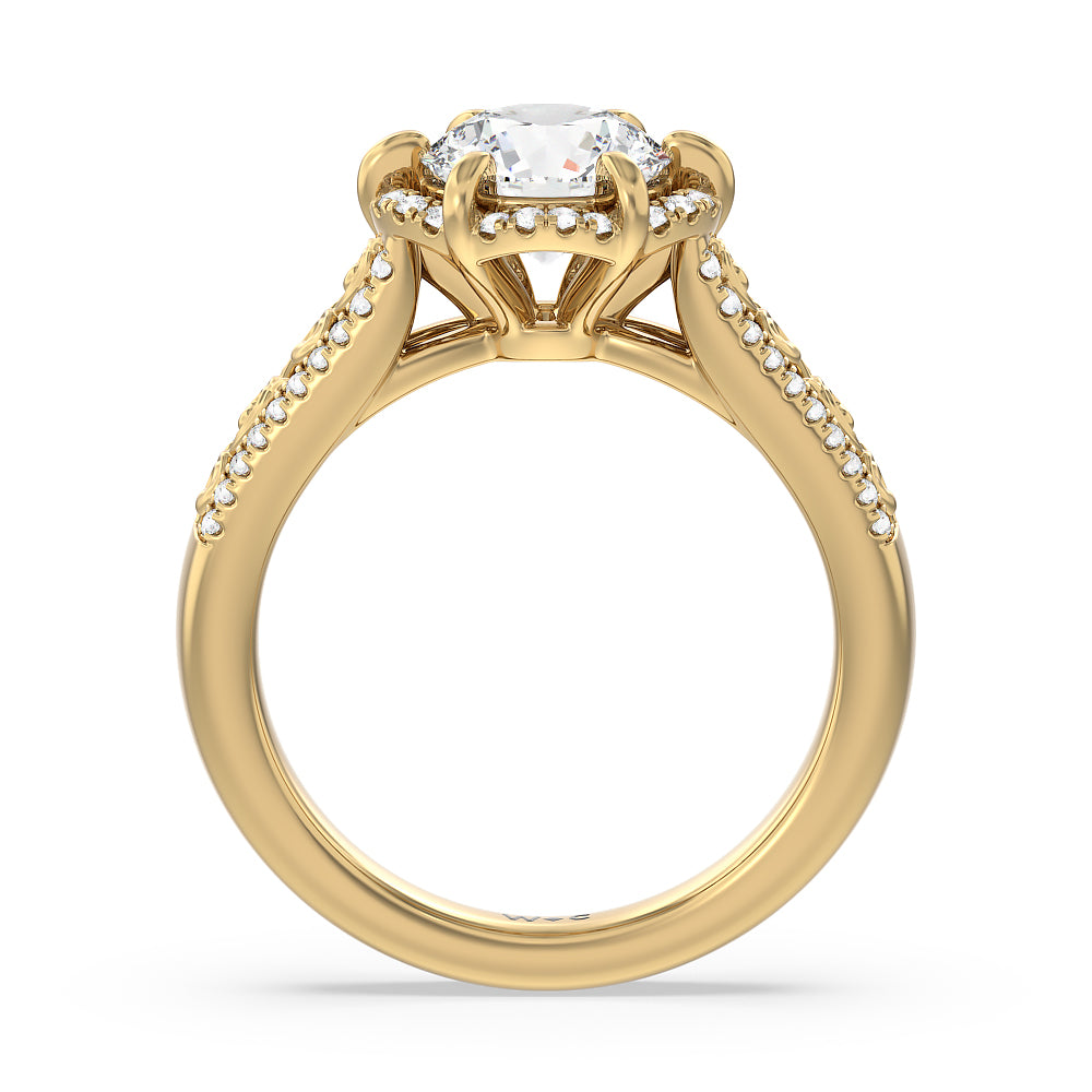 Vintage Filigree Floral Halo Engagement Ring with Round Cut Diamond in 14KT Yellow Gold view 2
