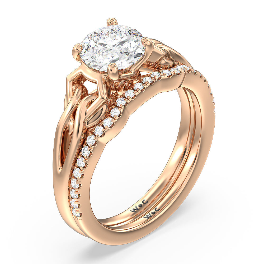 Vintage Celtic Interlaced Solitaire Engagement Ring with Cushion Cut Diamond in 14KT Rose Gold view 4
