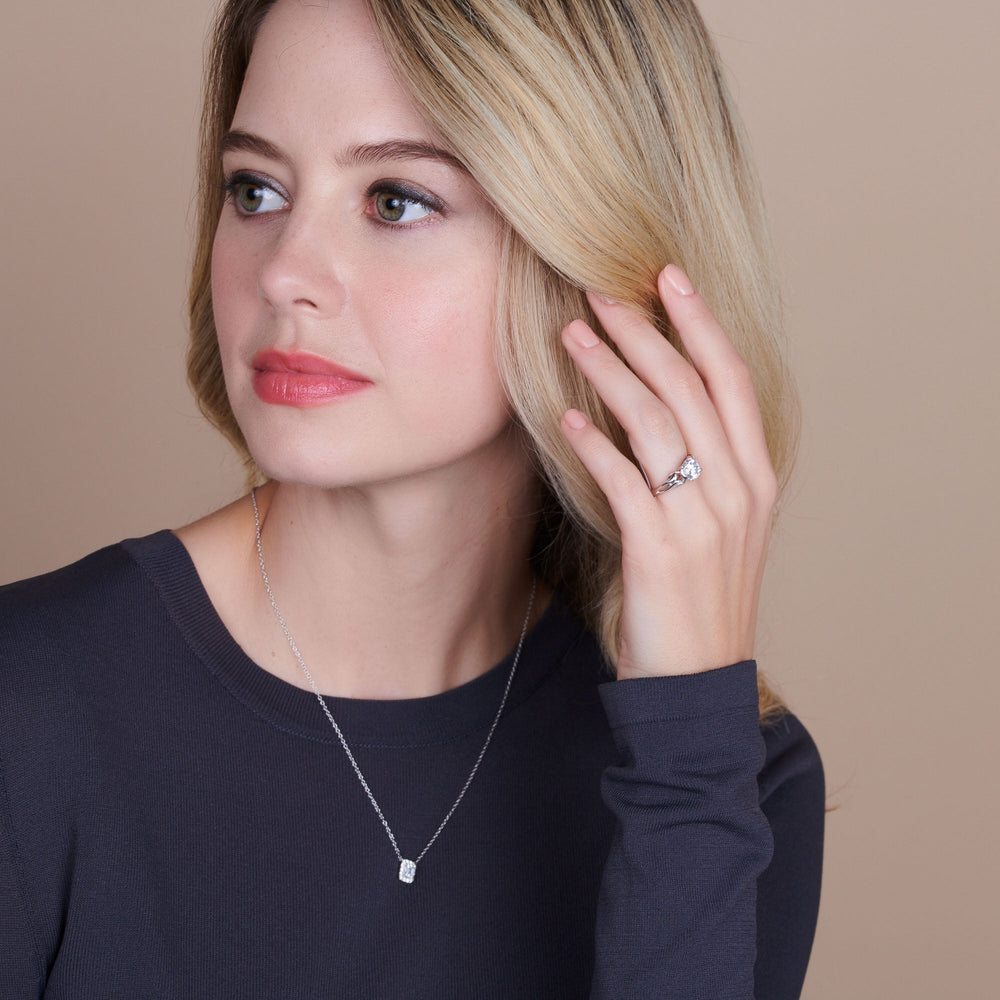 Model Wearing Vintage Celtic Interlaced Solitaire Engagement Ring view
