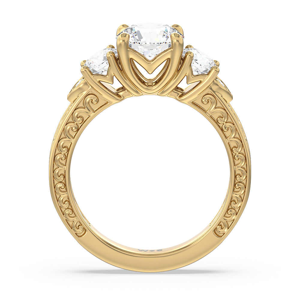 Tulip Setting Three Stone Ring Vintage Carved Tulip 3/4 CTTW Round