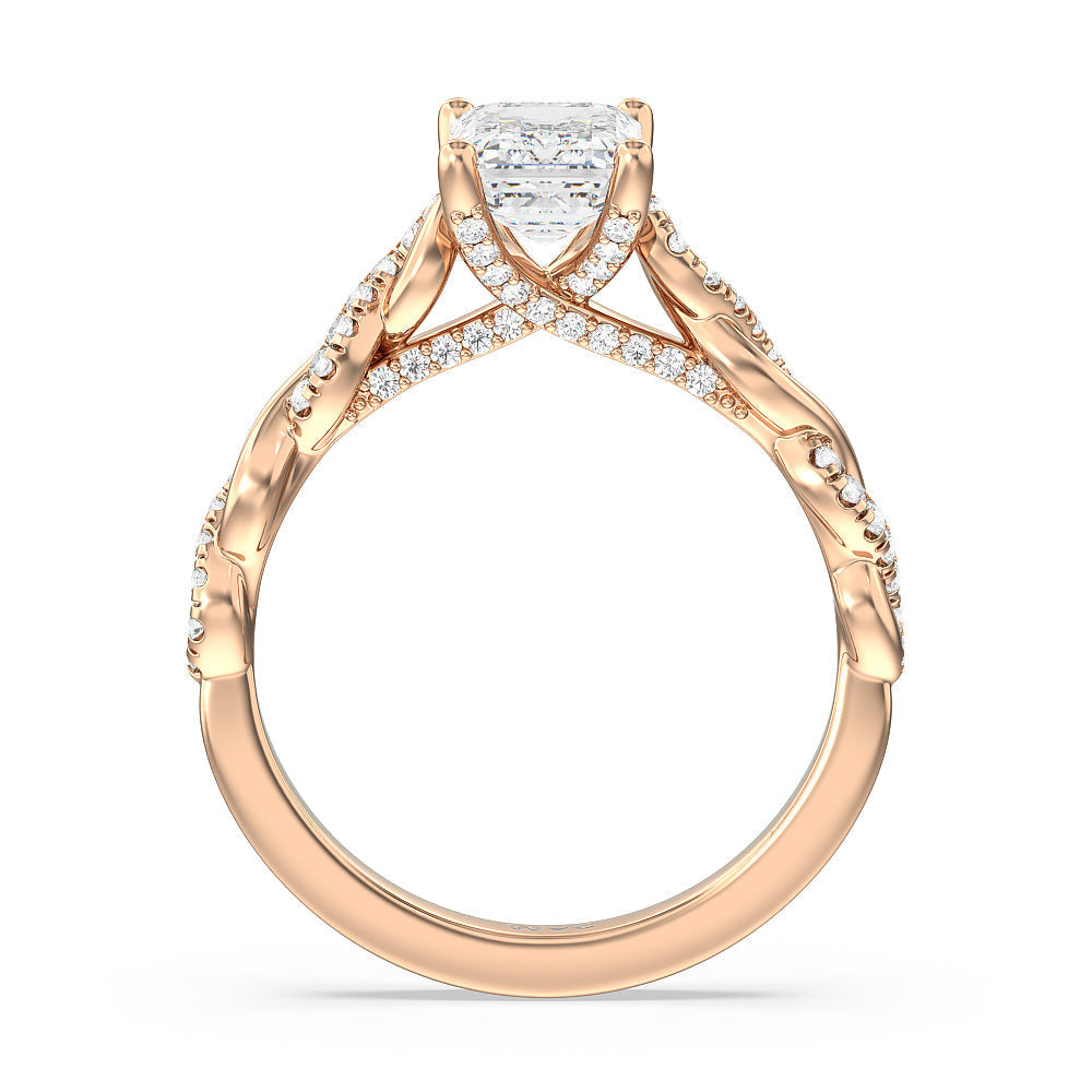 Emerald Cut Glamour Twisted Diamond Engagement Ring with Lab Grown Diamond in 14KT Rose Gold view 2
