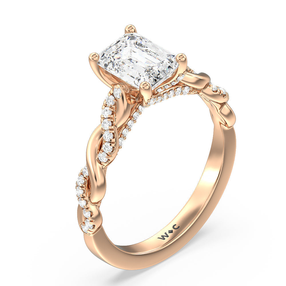 Emerald Cut Glamour Twisted Diamond Engagement Ring with Lab Grown Diamond in 14KT Rose Gold view 3
