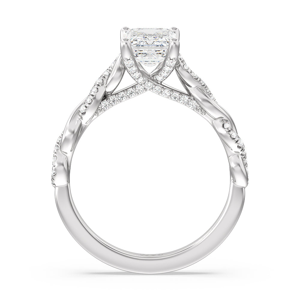 Emerald Cut Glamour Twisted Diamond Engagement Ring with Lab Grown Diamond in 14KT Platinum view 2
