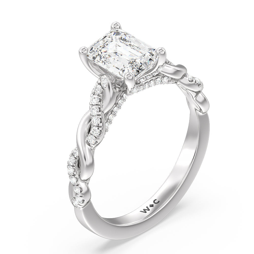 Emerald Cut Glamour Twisted Diamond Engagement Ring with Lab Grown Diamond in 14KT Platinum view 3
