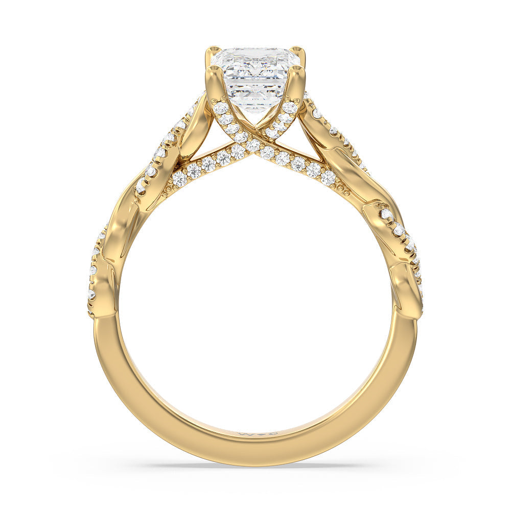 Emerald Cut Glamour Twisted Diamond Engagement Ring with Lab Grown Diamond in 14KT Yellow Gold view 2
