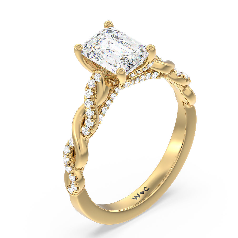 Emerald Cut Glamour Twisted Diamond Engagement Ring with Lab Grown Diamond in 14KT Yellow Gold view 3
