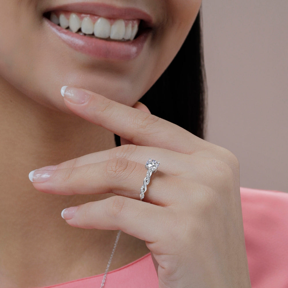 Model Wearing Glamour Twisted Diamond Engagement Ring with Lab Grown Diamond view