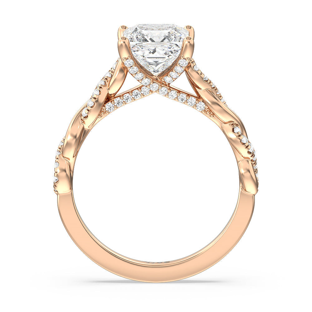 Princess Cut Glamour Twisted Diamond Engagement Ring with Lab Grown Diamond in 14KT Rose Gold view 2
