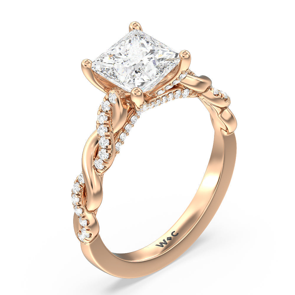 Princess Cut Glamour Twisted Diamond Engagement Ring with Lab Grown Diamond in 14KT Rose Gold view 3
