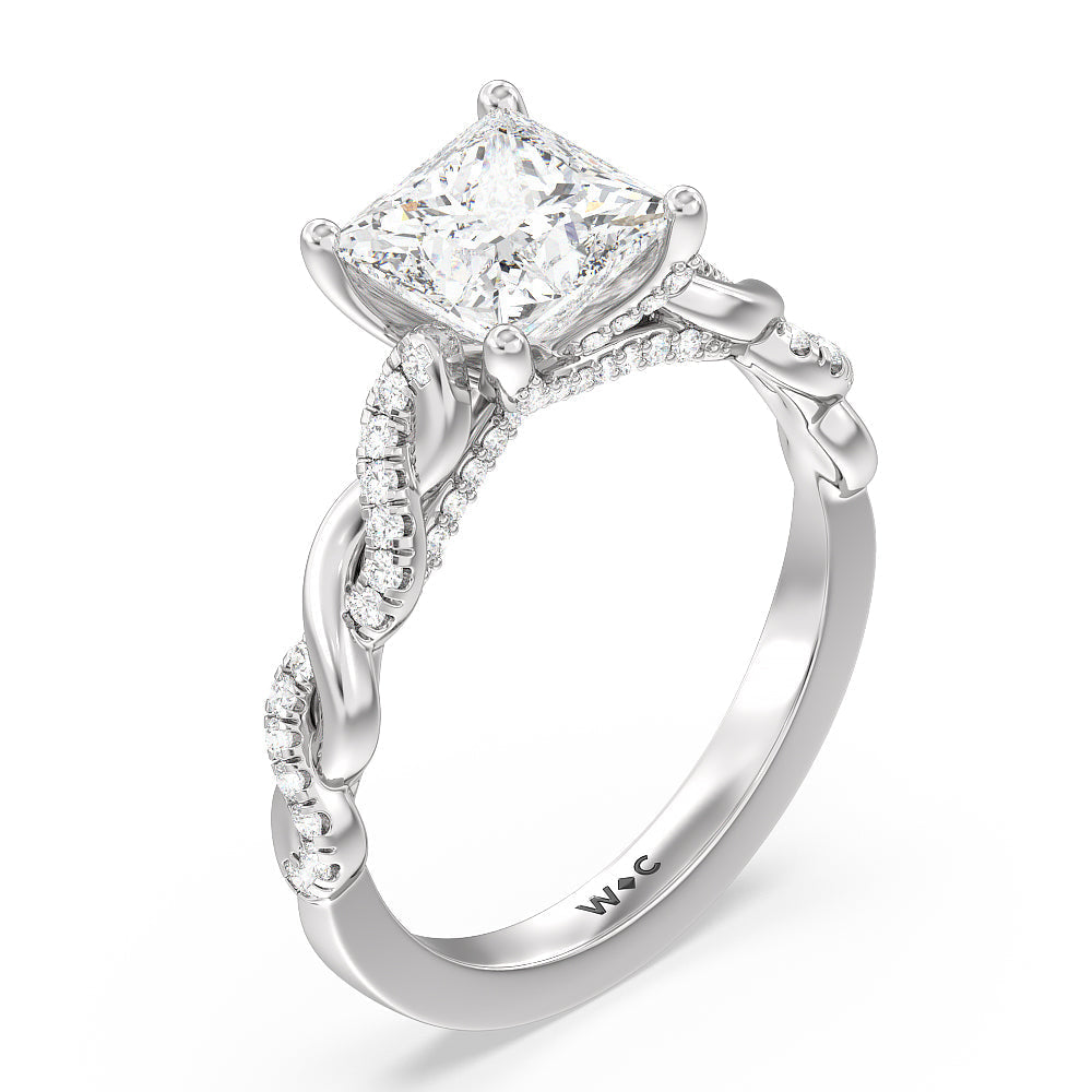 Princess Cut Glamour Twisted Diamond Engagement Ring with Lab Grown Diamond in 14KT Platinum view 3
