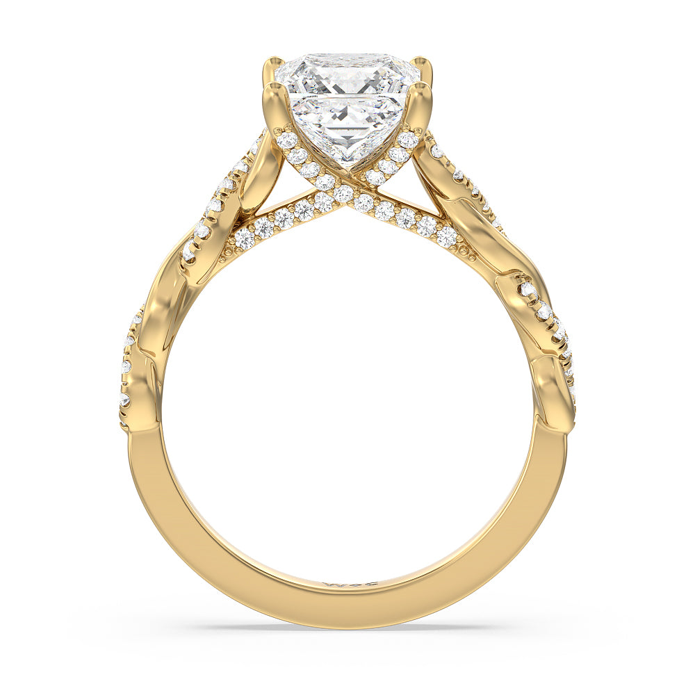 Princess Cut Glamour Twisted Diamond Engagement Ring with Lab Grown Diamond in 14KT Yellow Gold view 2
