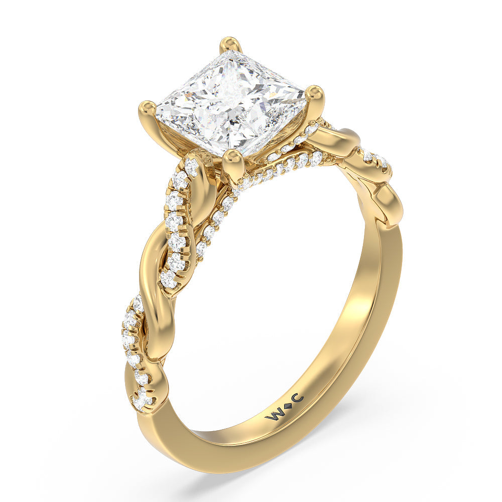 Princess Cut Glamour Twisted Diamond Engagement Ring with Lab Grown Diamond in 14KT Yellow Gold view 3
