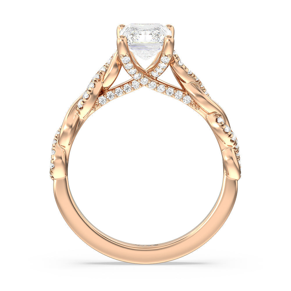 Radiant Cut Glamour Twisted Diamond Engagement Ring with Lab Grown Diamond in 14KT Rose Gold view 2
