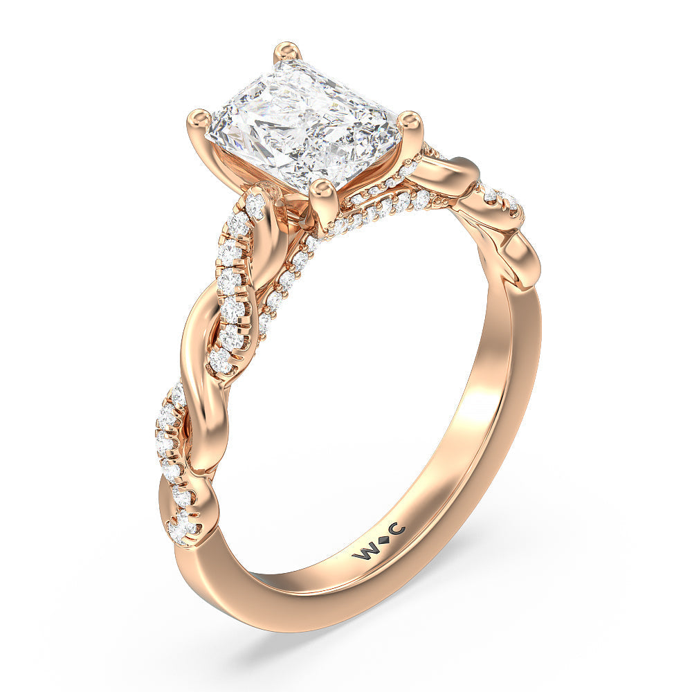 Radiant Cut Glamour Twisted Diamond Engagement Ring with Lab Grown Diamond in 14KT Rose Gold view 3
