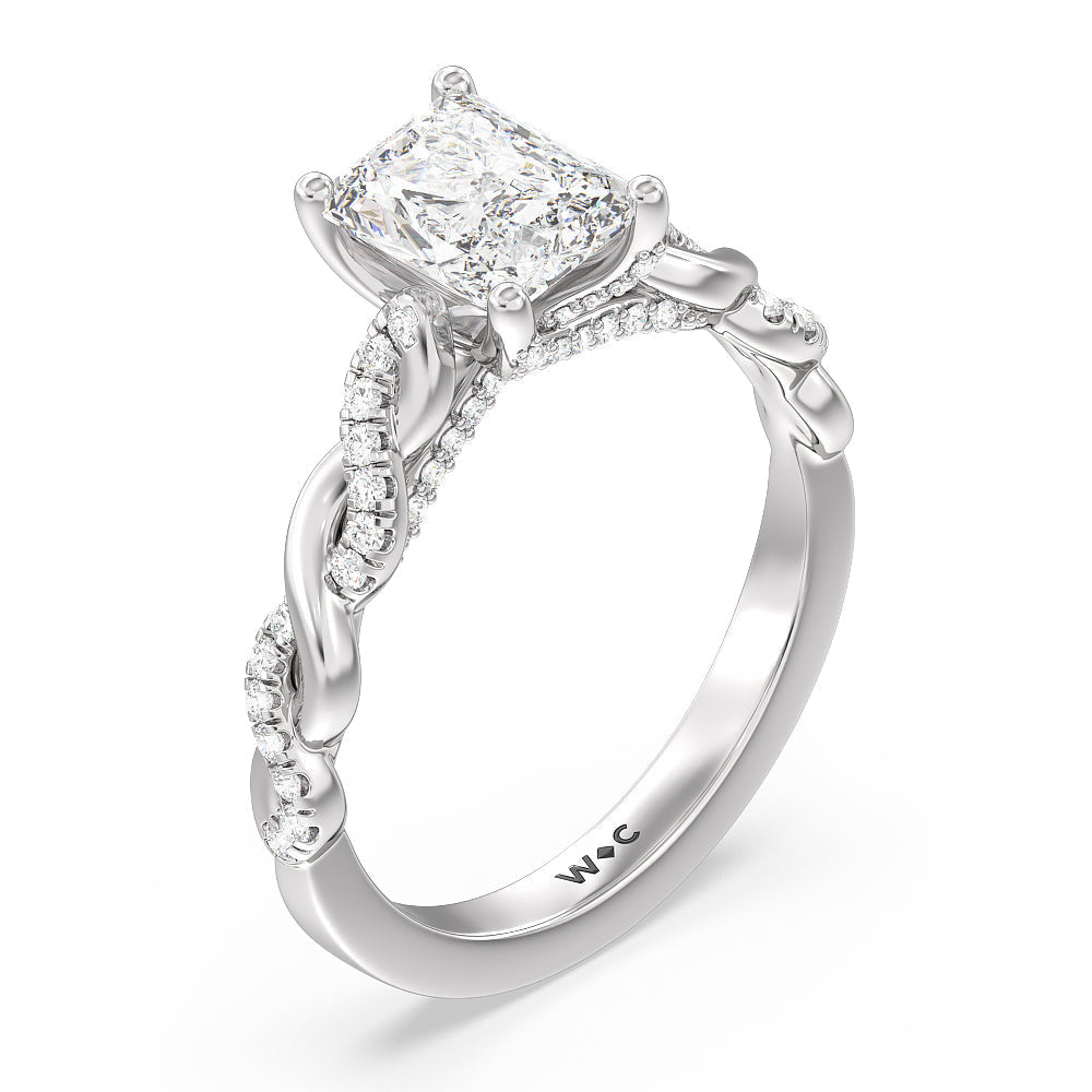 Radiant Cut Glamour Twisted Diamond Engagement Ring with Lab Grown Diamond in 14KT Platinum view 3
