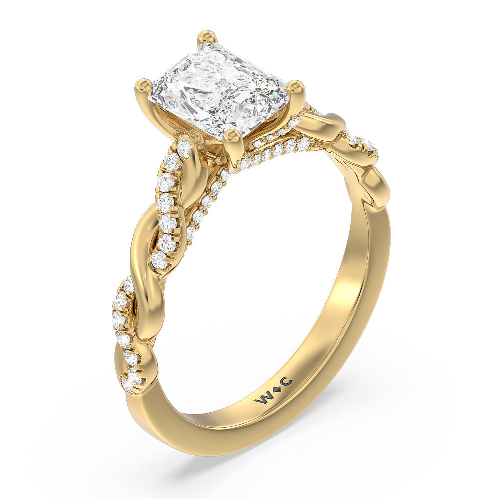 Radiant Cut Glamour Twisted Diamond Engagement Ring with Lab Grown Diamond in 14KT Yellow Gold view 3
