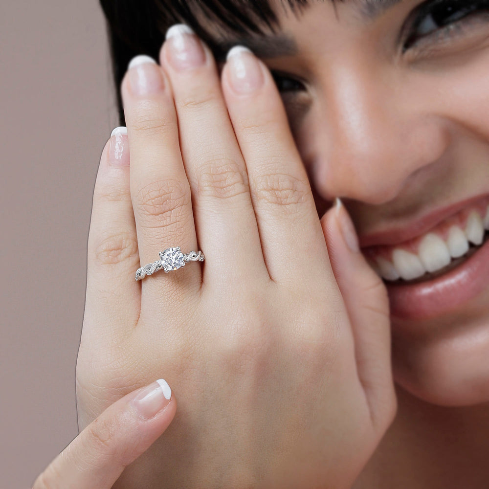 Model Wearing Glamour Twisted Diamond Engagement Ring with Lab Grown Diamond view