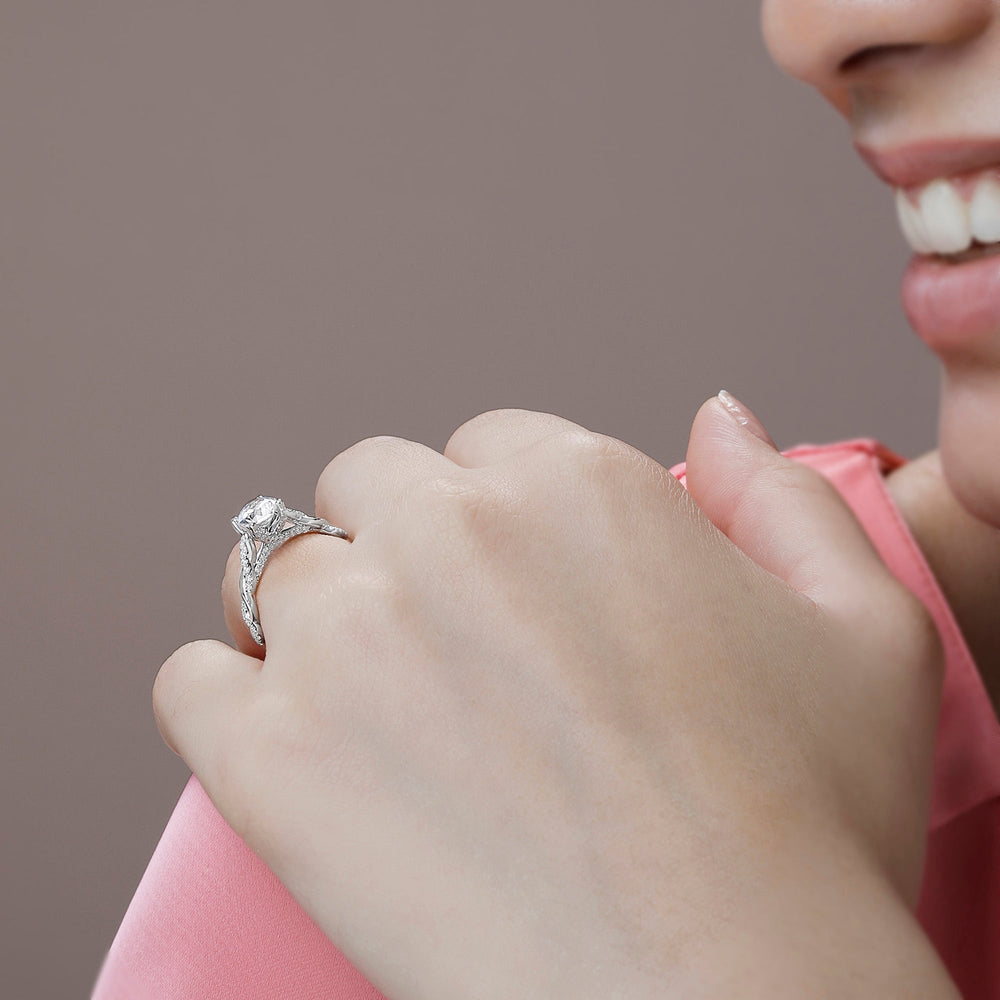 Model Wearing Glamour Twisted Diamond Engagement Ring with Lab Grown Diamond view