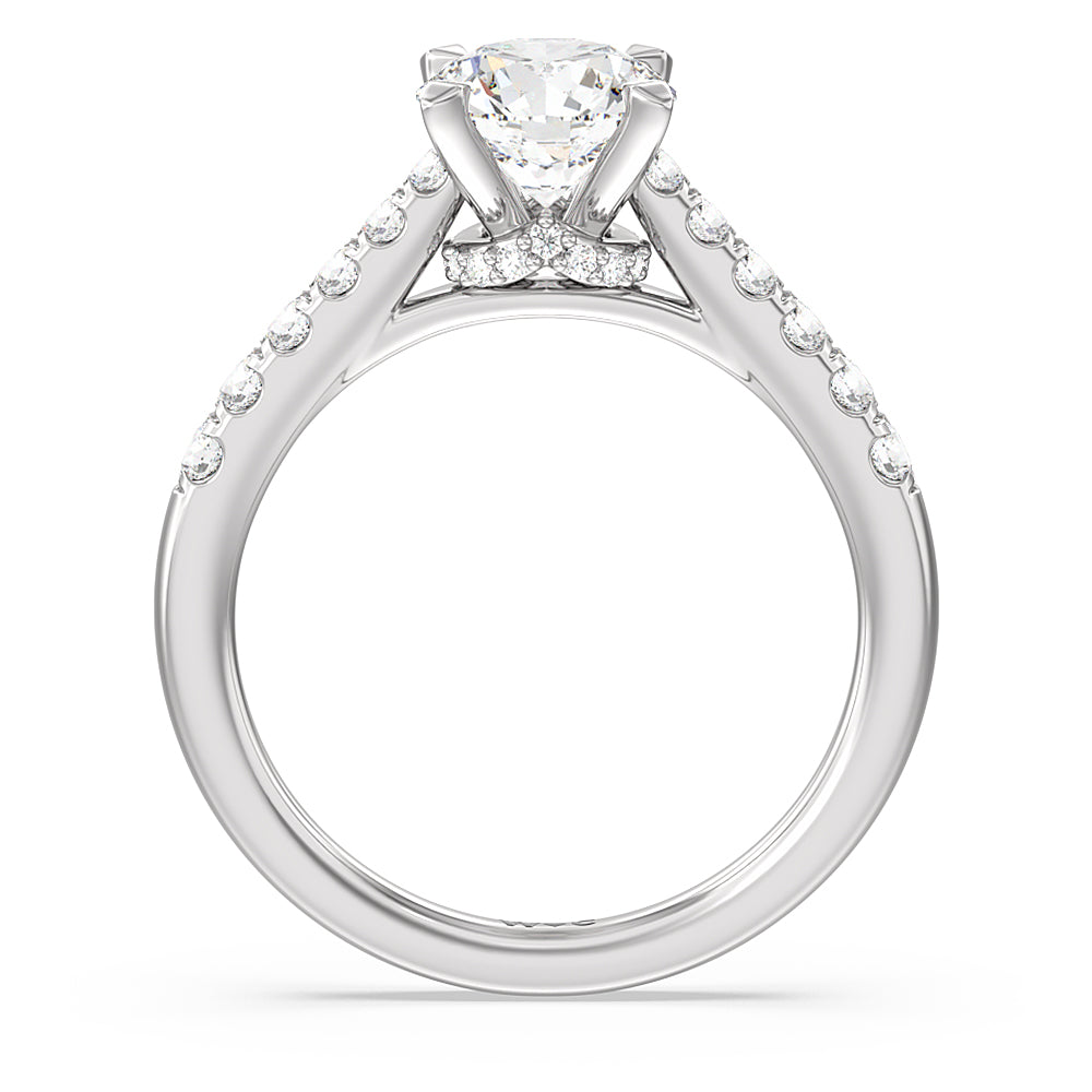 Cathedral Pave Hidden Halo Engagement Ring 18KT White Gold / Cushion