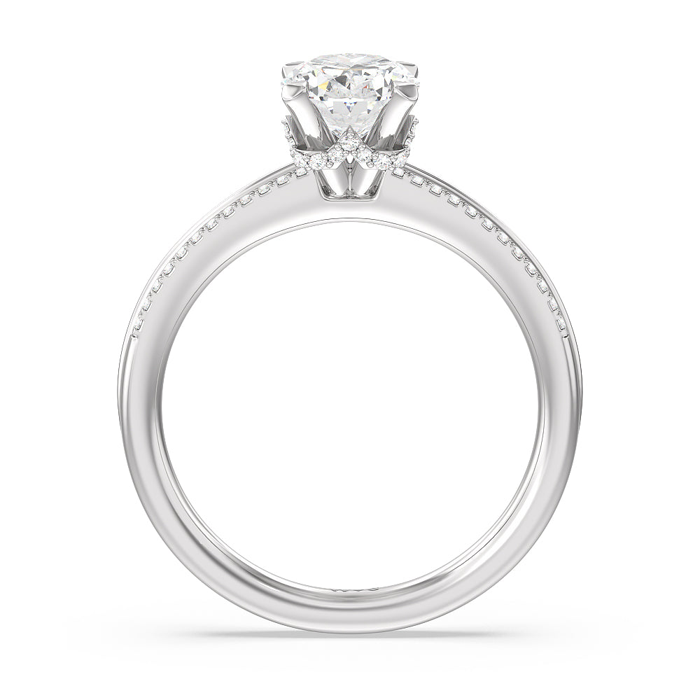 Double Row Pave Hidden Halo Engagement Ring with Oval Cut Diamond in 14KT Platinum view 2
