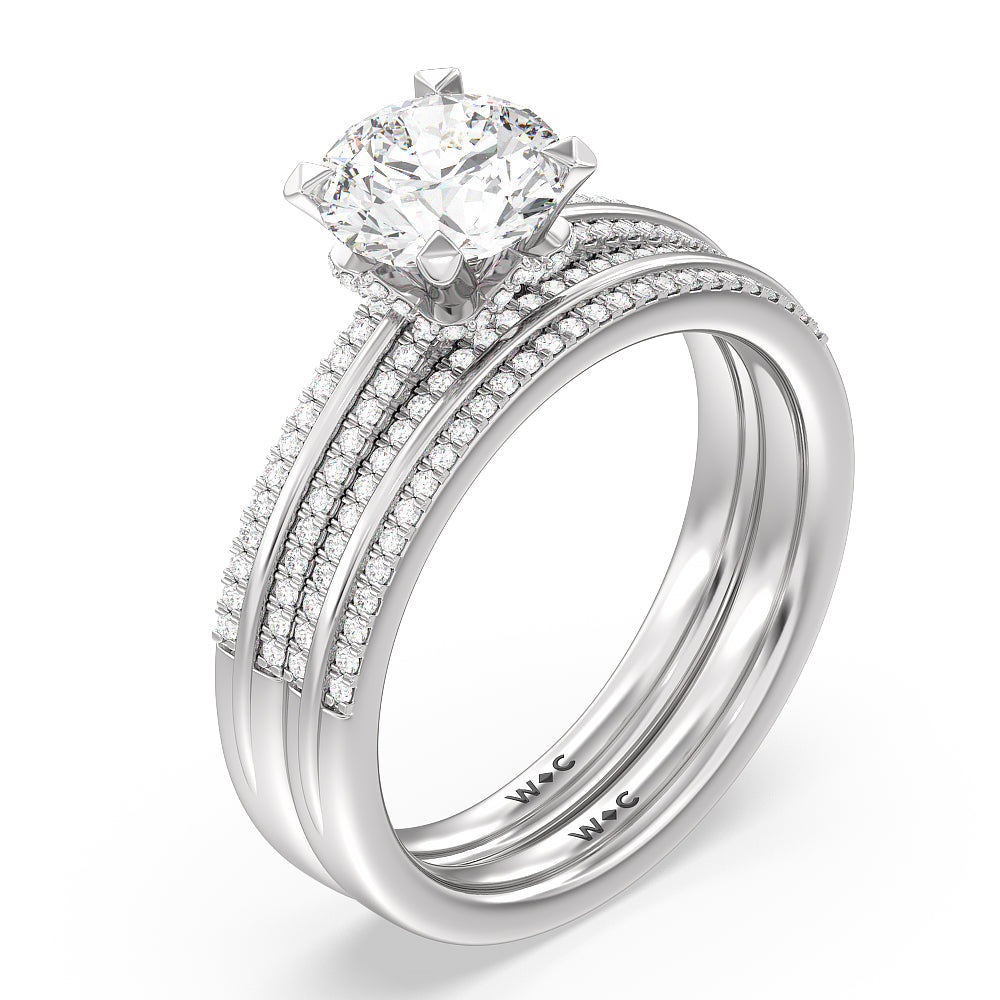 Double Row Pave Hidden Halo Engagement Ring with Round Cut Diamond in 14KT Platinum view 4
