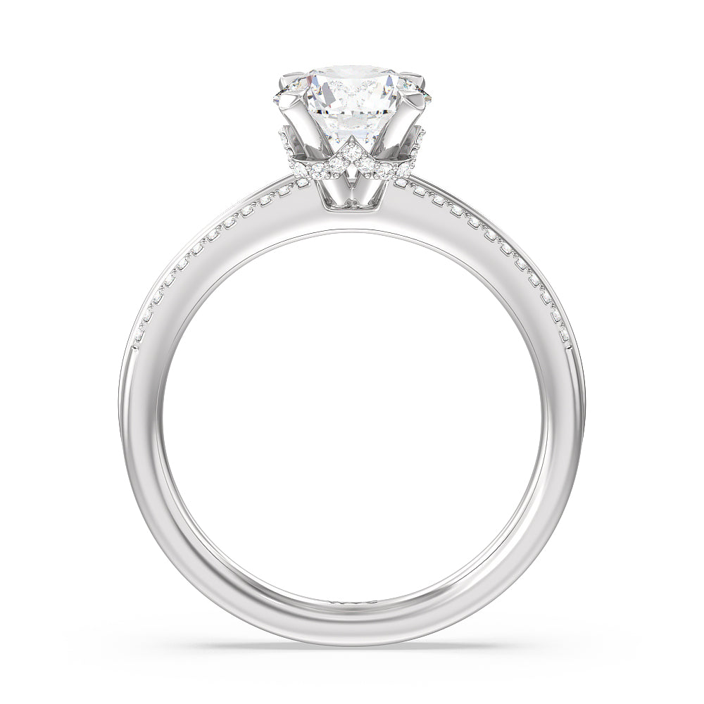 Double Row Pave Hidden Halo Engagement Ring with Round Cut Diamond in 14KT Platinum view 2
