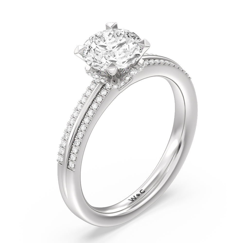 Double Row Pave Hidden Halo Engagement Ring with Round Cut Diamond in 14KT Platinum view 3
