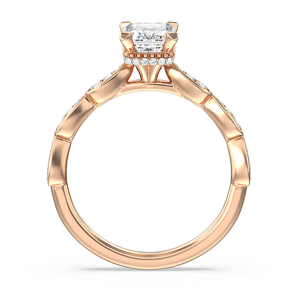 Emerald Cut Petal Hidden Halo Engagement Ring with Lab Grown Diamond in 14KT Rose Gold view 2
