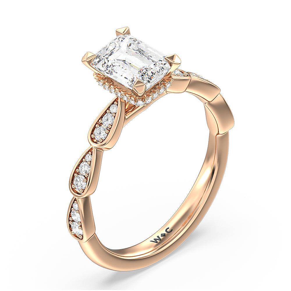 Emerald Cut Petal Hidden Halo Engagement Ring with Lab Grown Diamond in 14KT Rose Gold view 3
