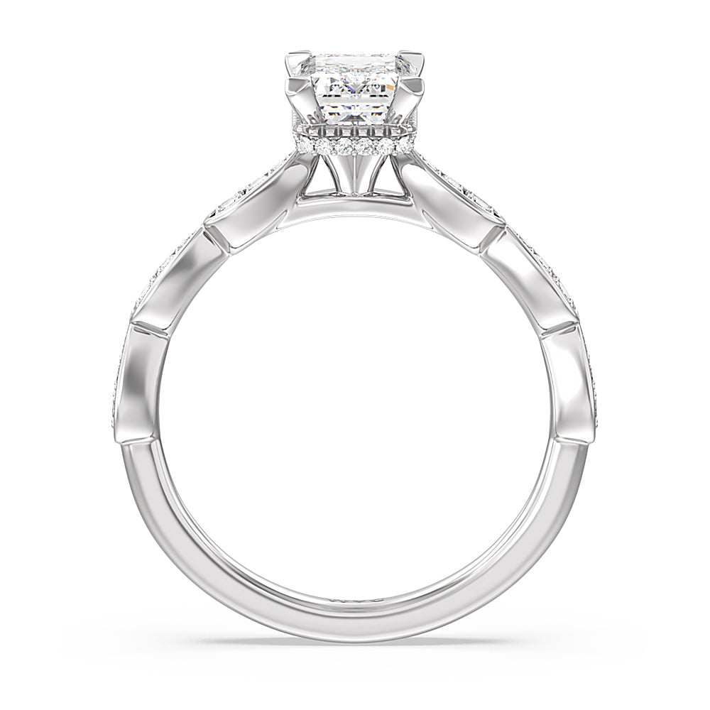 Emerald Cut Petal Hidden Halo Engagement Ring with Lab Grown Diamond in 14KT Platinum view 2
