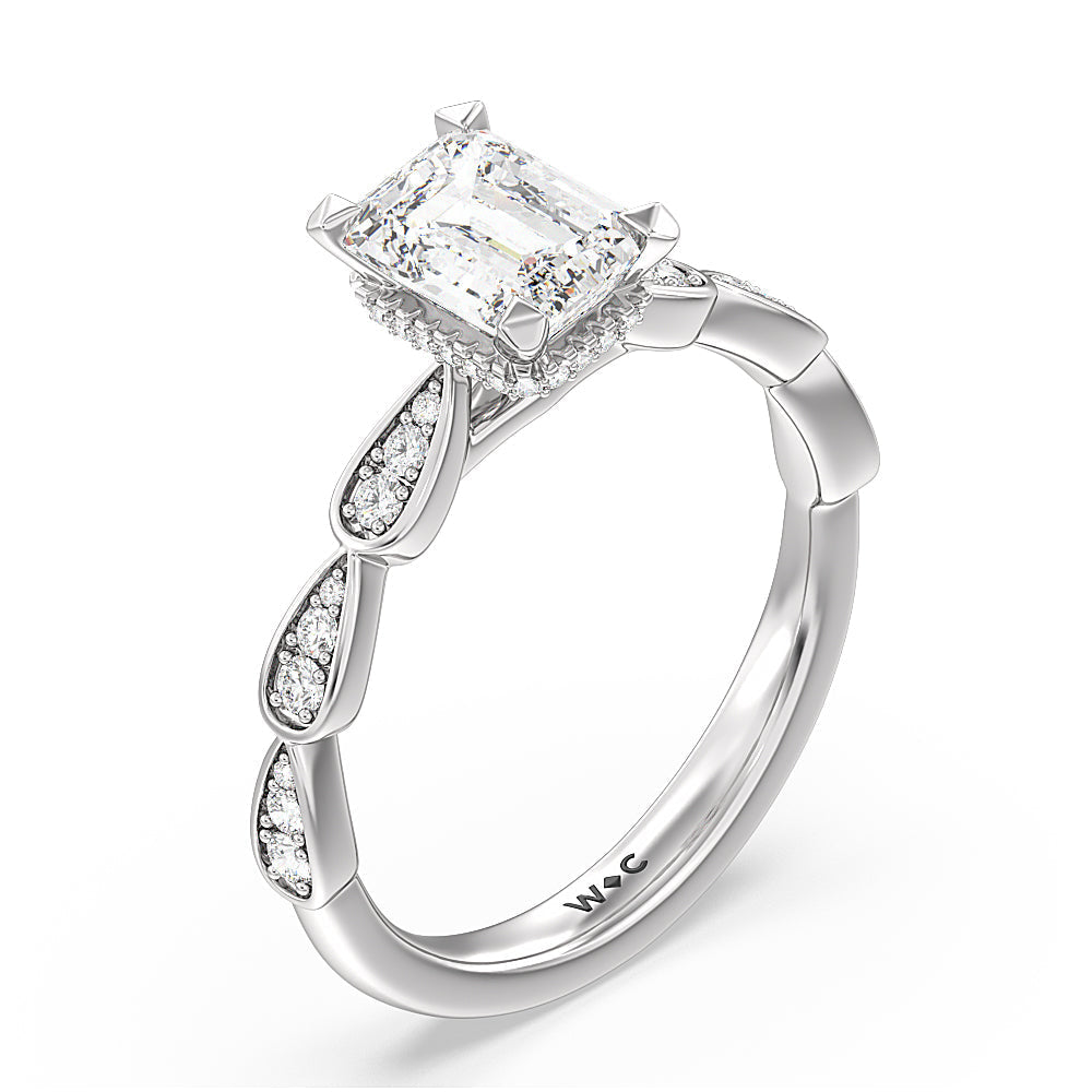 Emerald Cut Petal Hidden Halo Engagement Ring with Lab Grown Diamond in 14KT Platinum view 3
