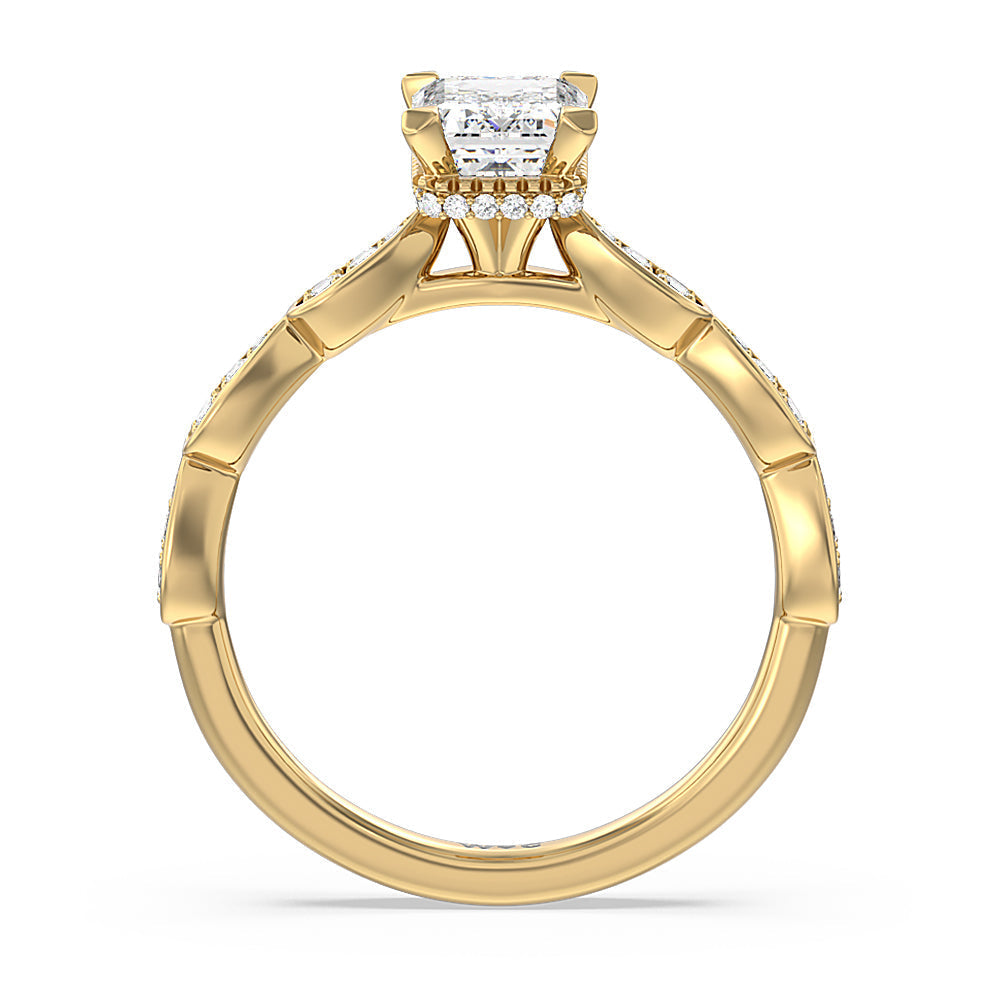 Emerald Cut Petal Hidden Halo Engagement Ring with Lab Grown Diamond in 14KT Yellow Gold view 2
