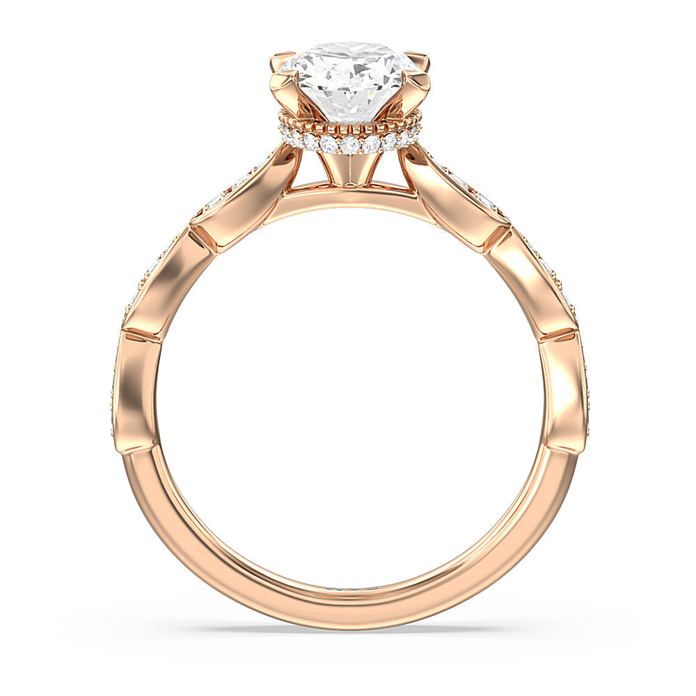 Oval Cut Petal Hidden Halo Engagement Ring with Lab Grown Diamond in 14KT Rose Gold view 2
