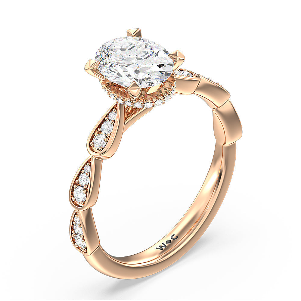 Oval Cut Petal Hidden Halo Engagement Ring with Lab Grown Diamond in 14KT Rose Gold view 3
