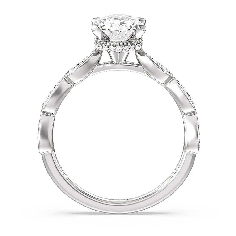 Oval Cut Petal Hidden Halo Engagement Ring with Lab Grown Diamond in 14KT Platinum view 2
