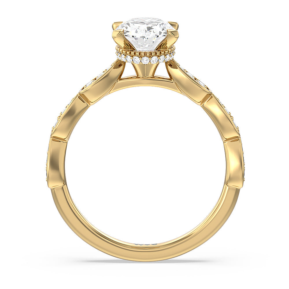 Oval Cut Petal Hidden Halo Engagement Ring with Lab Grown Diamond in 14KT Yellow Gold view 2
